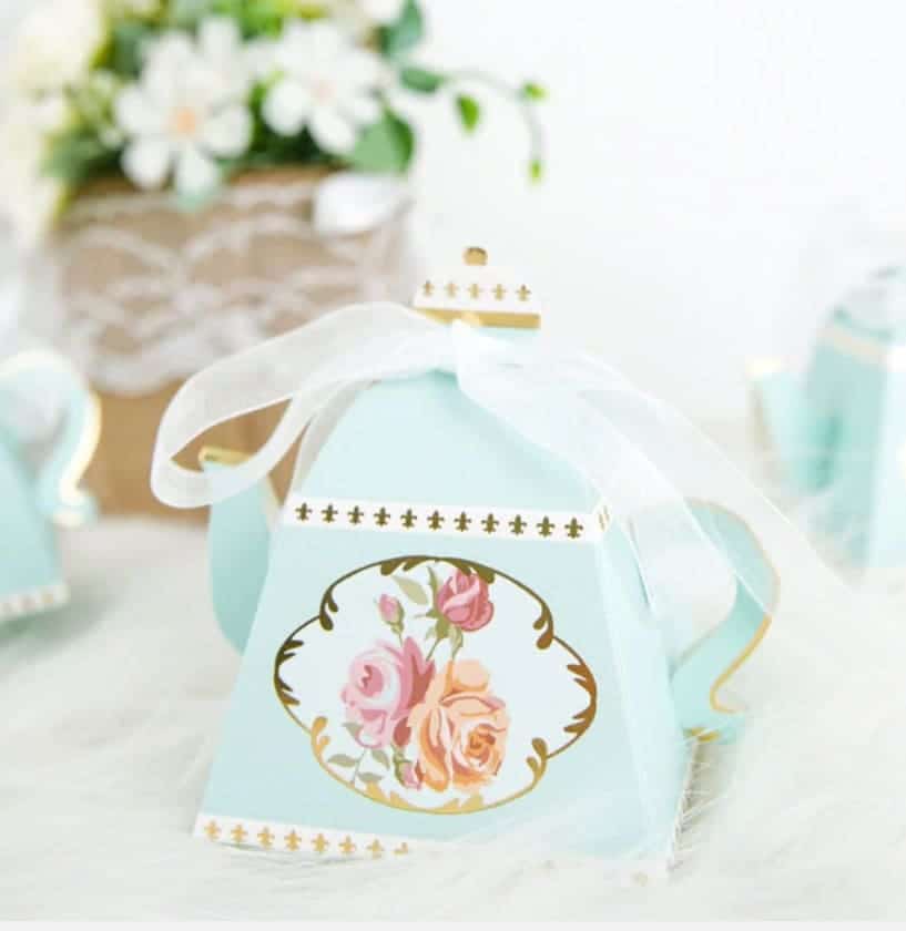 Blue Teapot Favor Boxes with Ribbon