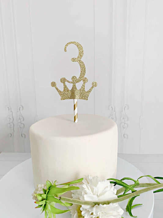 3rd Birthday Crown Cake Topper - Gold