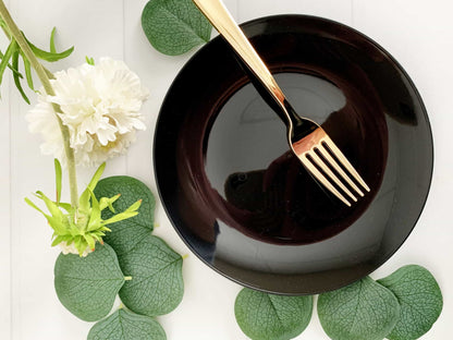 Black Plastic Dessert Plates - with Gold Edge