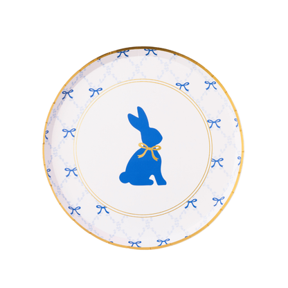 Bunny Party Plates: Blue and Gold Dessert Plates