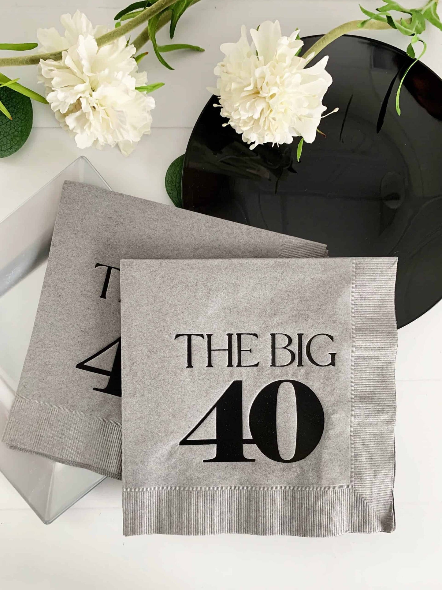 40th Birthday Napkins - The Big 40 - Grey & Black