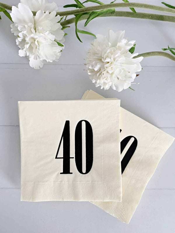 40th Birthday Napkins - Ivory & Black | EnFete Party