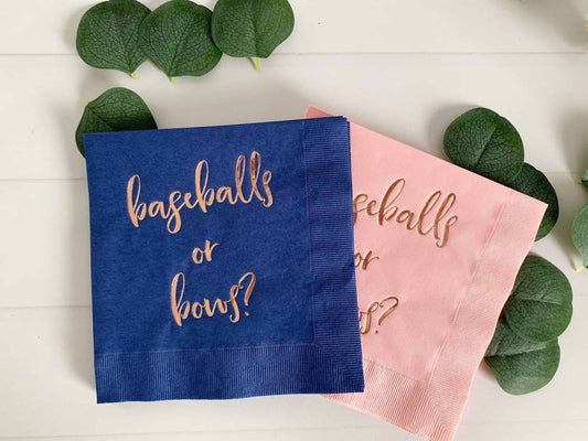 Gender Reveal Baseballs or Bows? Napkins