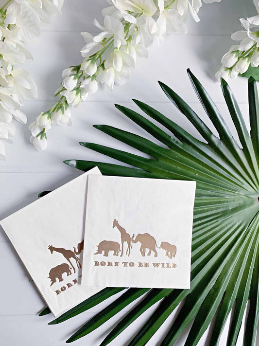 Safari Baby Shower Napkins - Cocktail Gold Foil