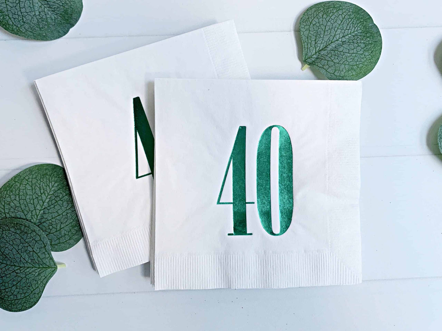 40th Birthday Napkins - Green and White