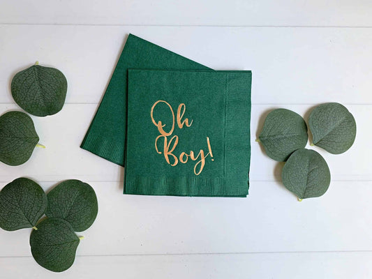 Oh Boy! Gold on Forest Baby Shower Cocktail Napkins