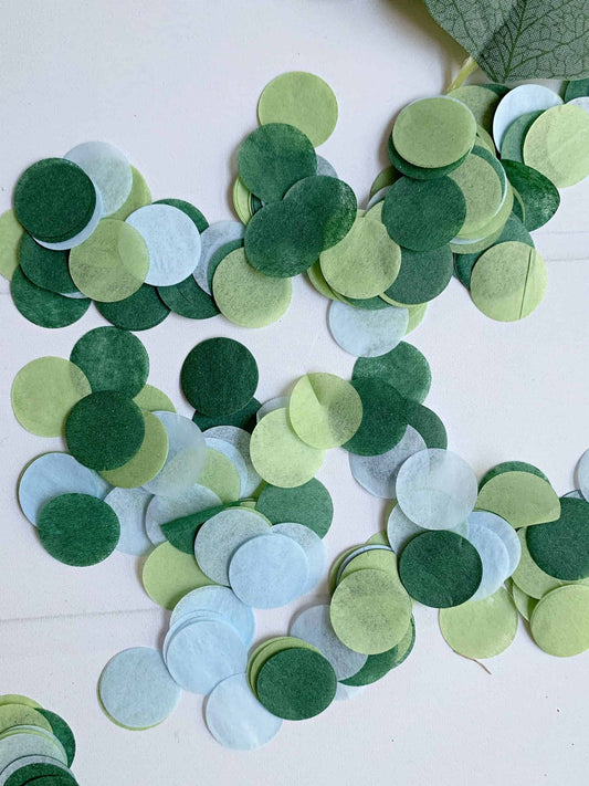 Image of Sage, Forest and Baby Blue Confetti in a clear baox