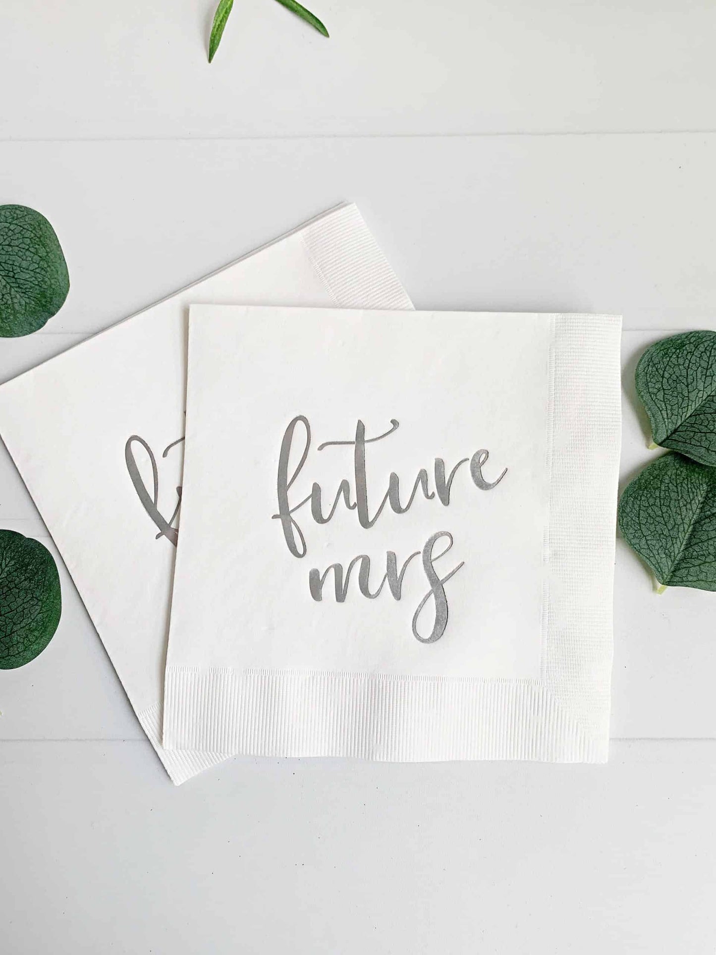 Future Mrs. Bridal Shower Napkins- White and Silver Foil