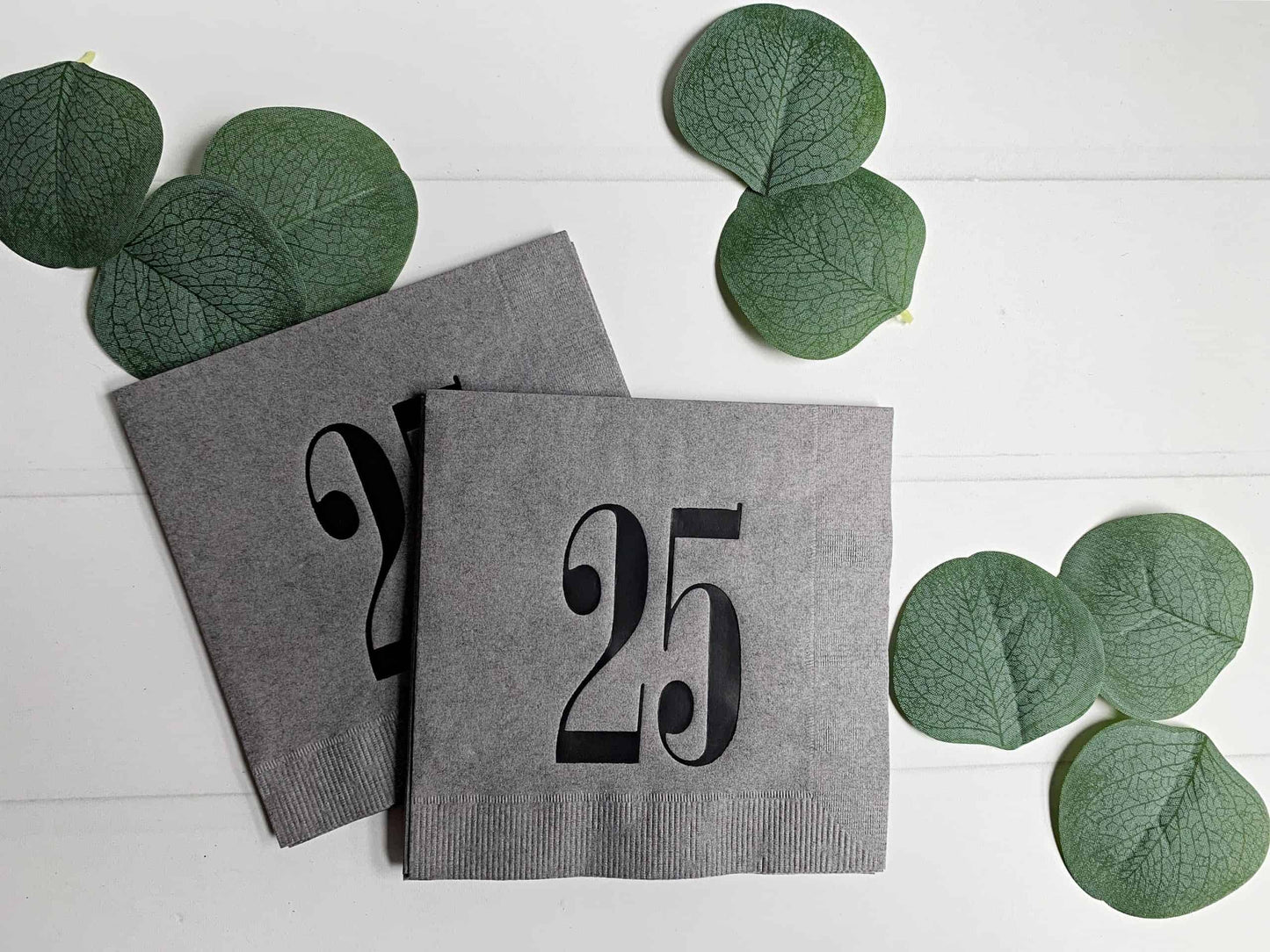 25th Birthday Napkins - Grey & Black
