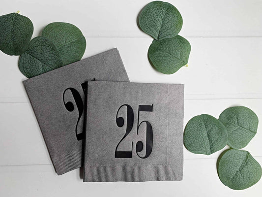 25th Birthday Napkins - Grey & Black