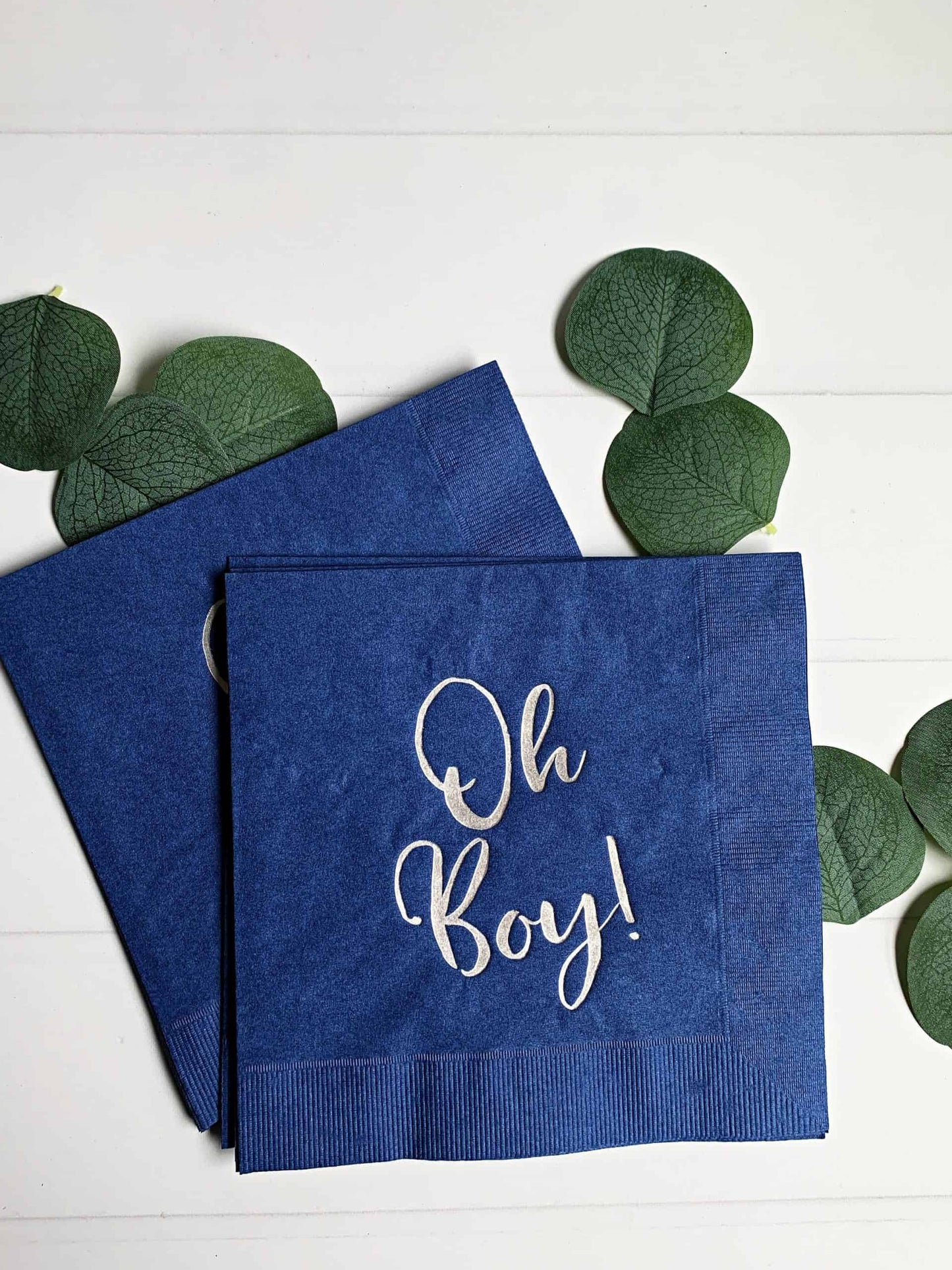Oh Boy Baby Shower Napkins - Silver on Navy Luncheon