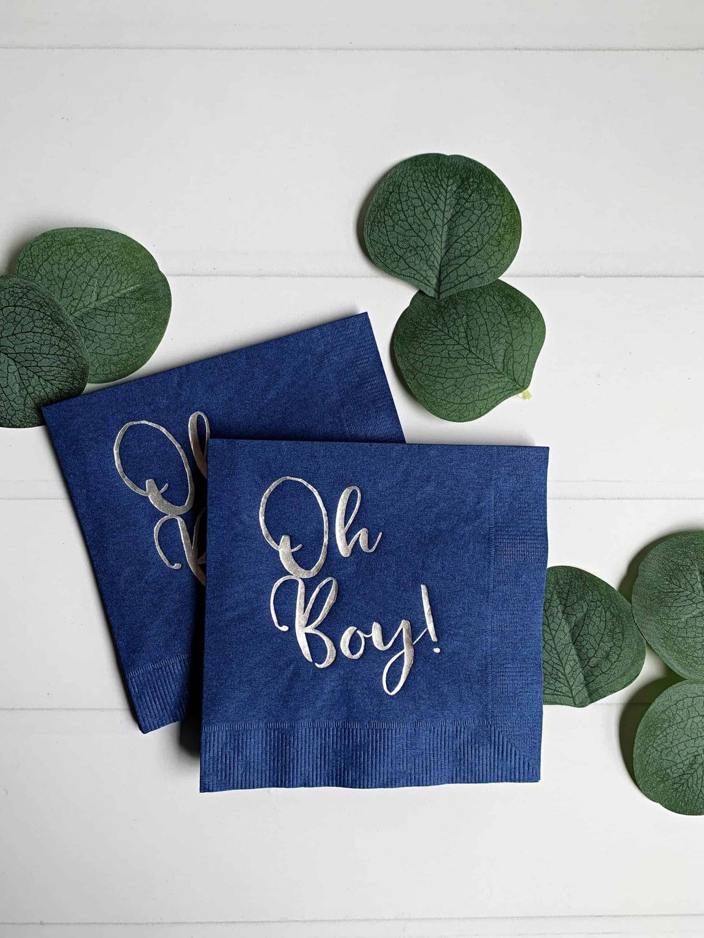 Oh Boy Baby Shower Cocktail Napkins - Navy with Silver