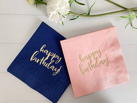 Happy Birthday Napkins - Navy & Blush