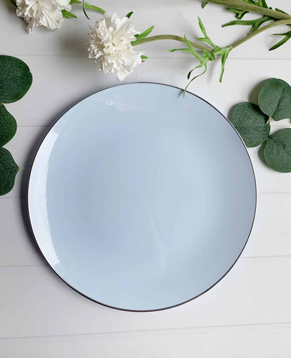 Ice Blue Dinner Plates with Silver Edge - Premium Plastic Plates Set of 10