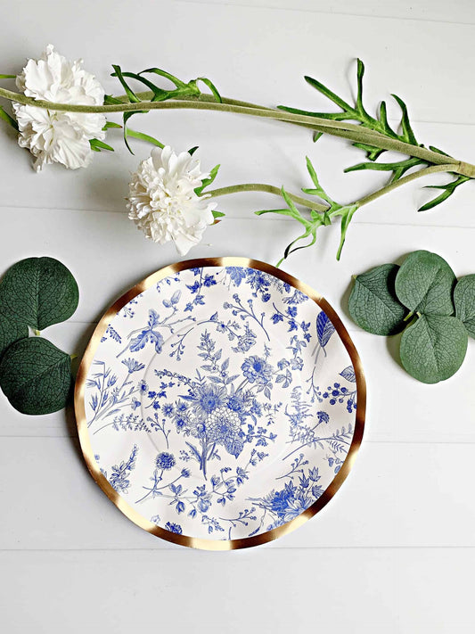 Blue Toile Paper Dessert Plates