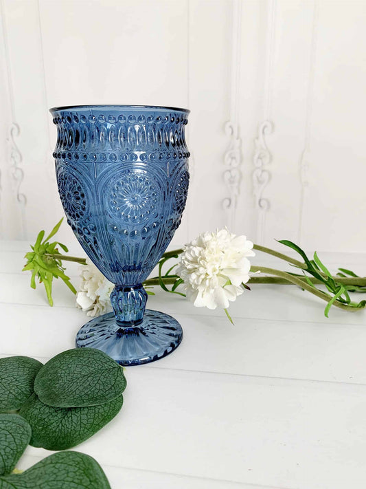 Blue Pressed Glass Water Goblet