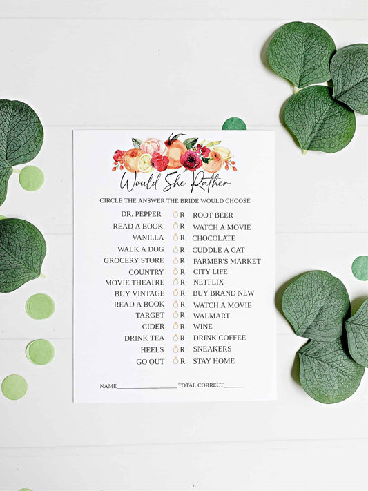 Would she rather citrus inspired bridal shower games.