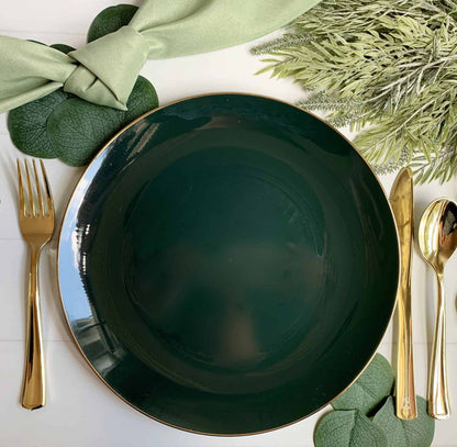 Emerald Green with Gold Dinner Plates - Plastic