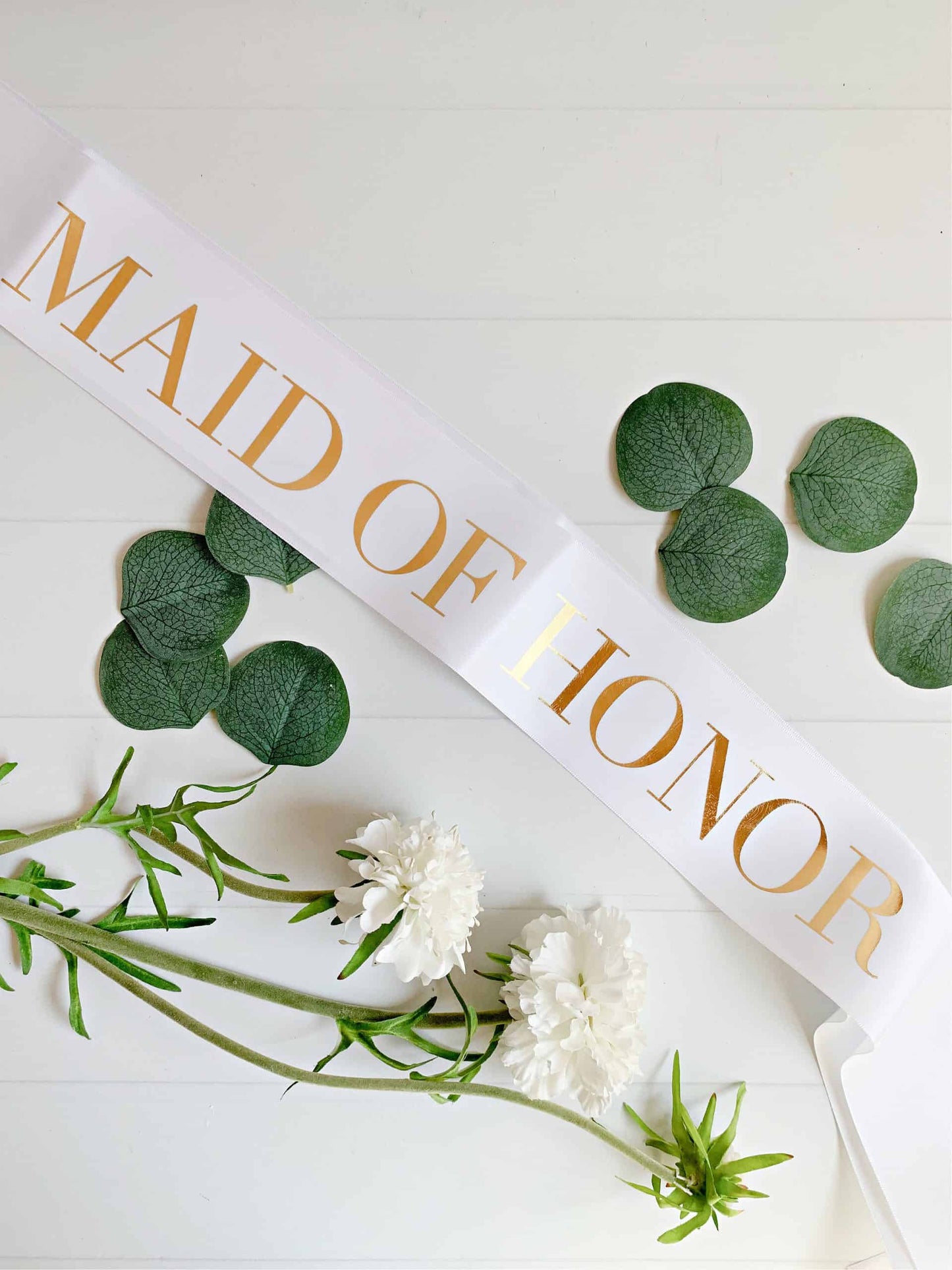 Maid of Honor- White Satin with Diamond Enamel Pin