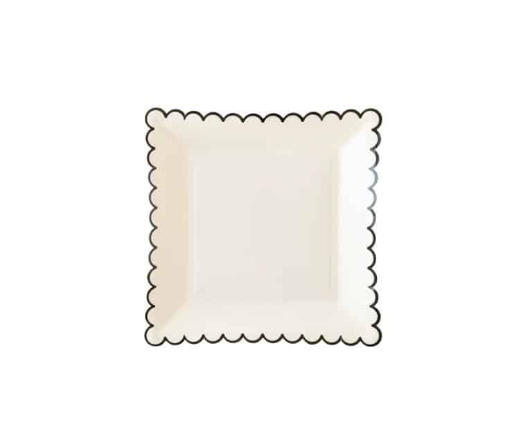 Cream with Black Edge Scalloped Paper Plates