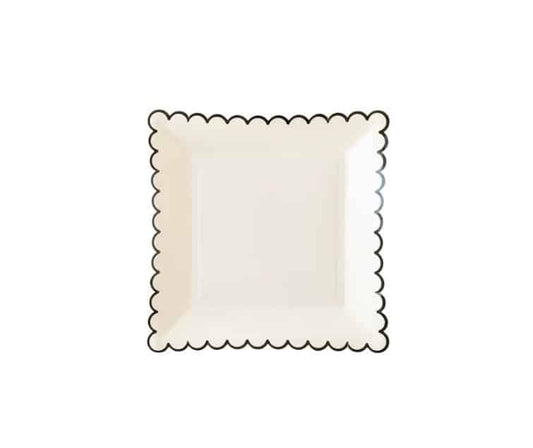 Cream with Black Edge Scalloped Paper Plates