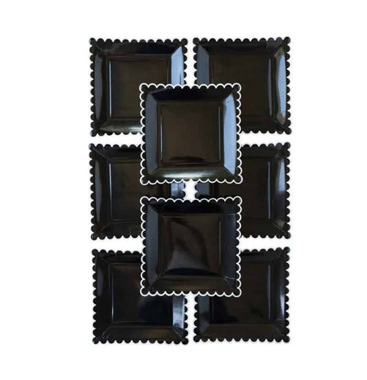 Black Scalloped Plates with White Edge