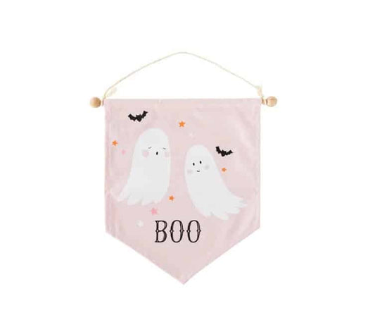 Boo Pink Ghost Canvas Banner