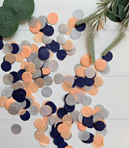 Navy, Silver and Peach Confetti
