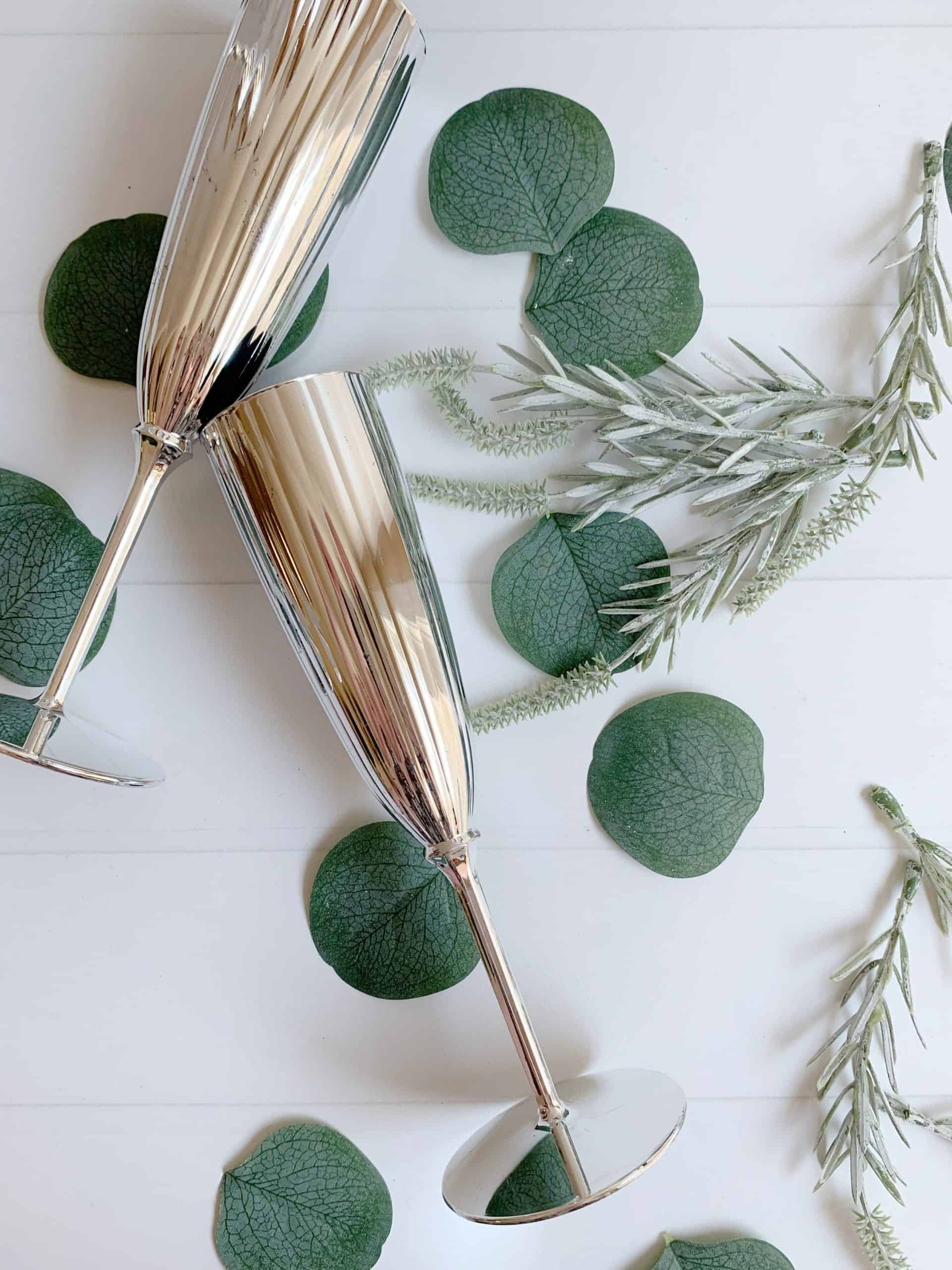 Silver Champagne Flutes for NYE 2022 and winter wedding toasts