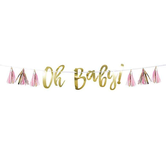 Oh Baby Banner - With Blush Pink Tassels