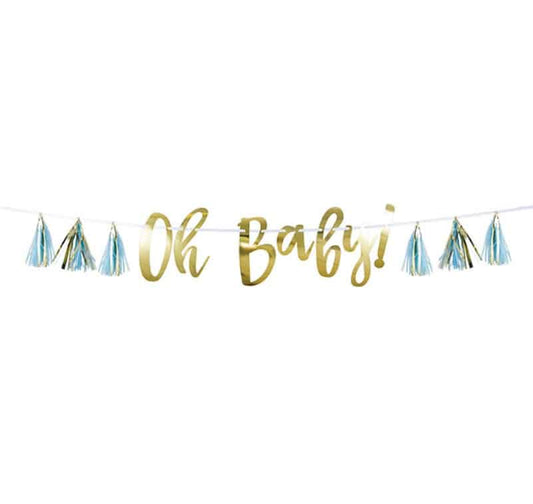Oh Baby Banner - With Baby Blue Tassels