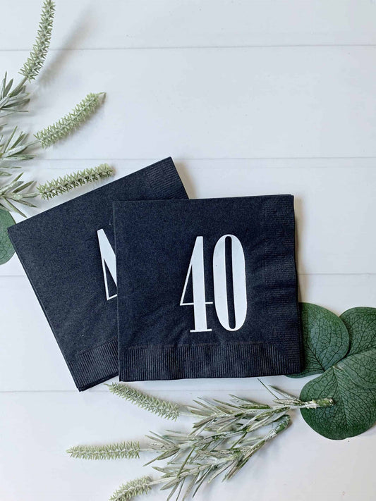 40th Birthday Napkins - Black with White