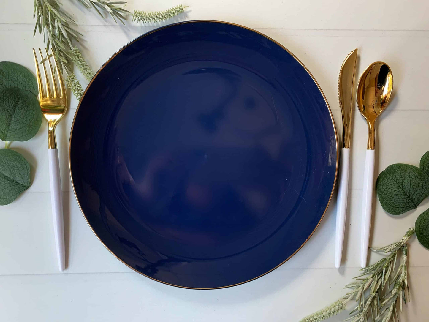 Navy Blue with Gold Dinner Plates - Plastic
