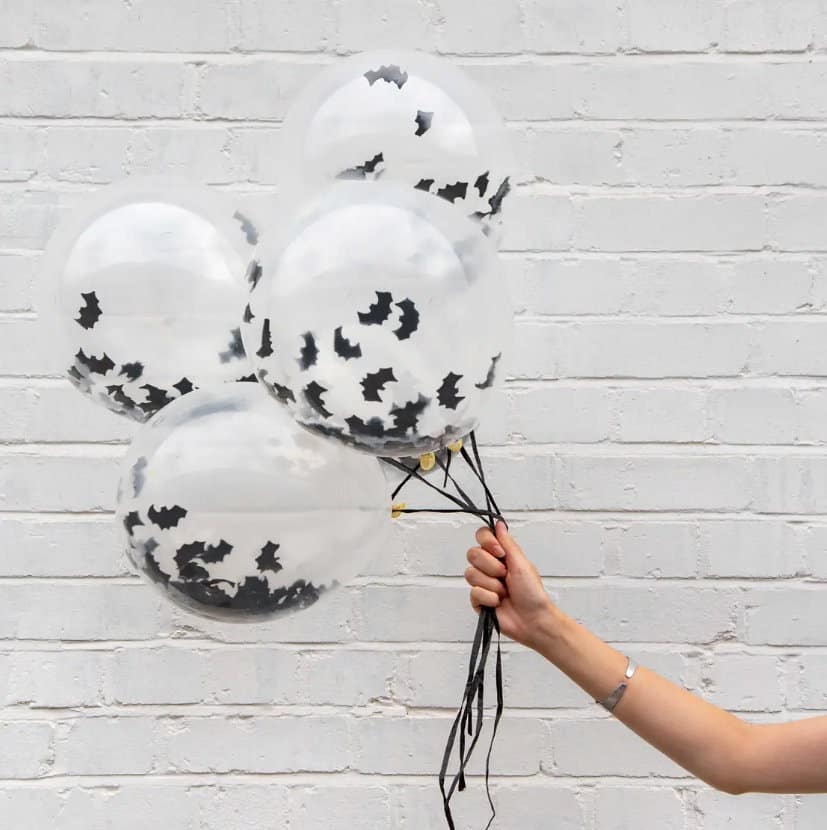 Bat Balloon & Tails Set of 5- Black Confetti Bats