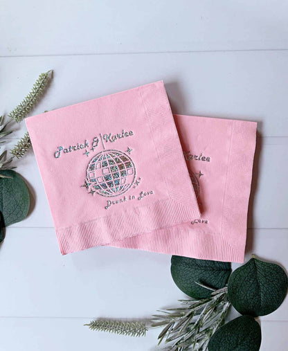 Personalized Drunk in Love Disco Ball Cocktail Napkins for Bachelorette, Wedding, and Bridal Shower Parties