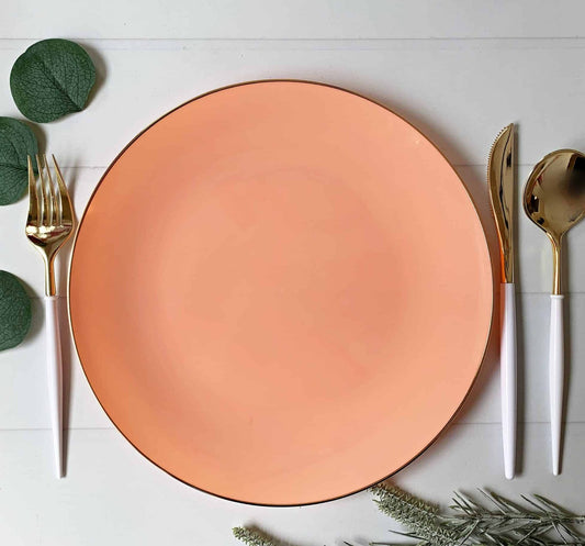 Coral (Peach) With Gold Edge Dinner Plates