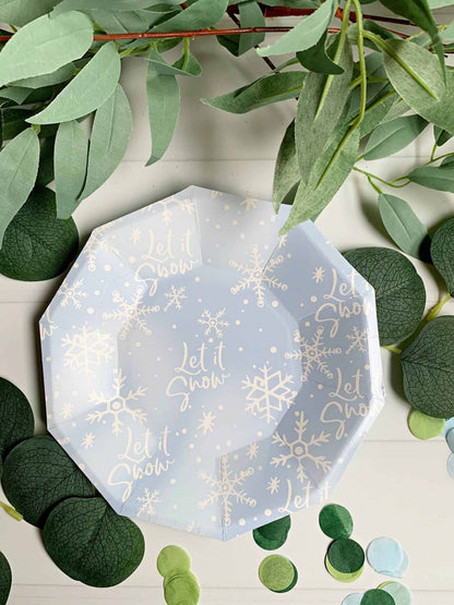 Let It Snow Dessert Plates - Baby Blue and White