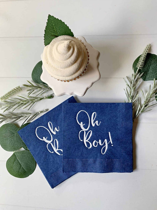 Oh Boy Baby Shower Cocktail Napkins - Navy & White