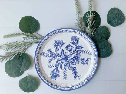 Blue Toile Dessert Plates - Bold Floral