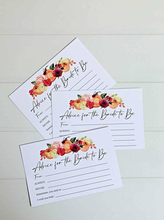 Advice for the Bride To Be PRINTED Cards - Bright Citrus
