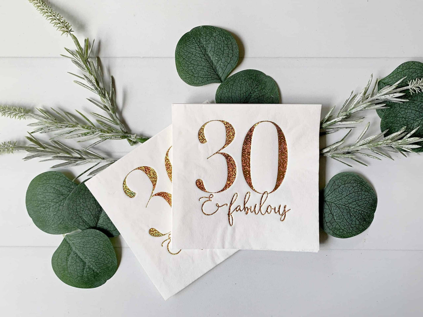 30 and fabulous gold foiled cocktail napkins for a 30th birthday party