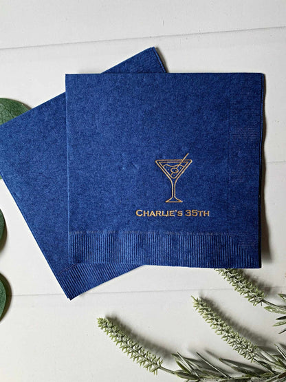 Personalized Martini Glass Cocktail Napkins – Custom Name, Date or Quote