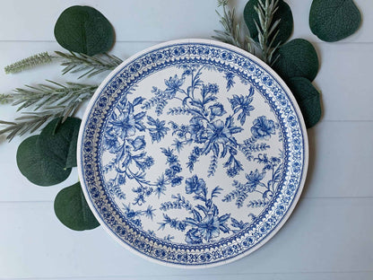 Blue Toile Dinner Plates - Bold Floral