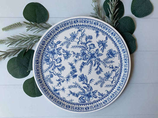 Blue Toile Dinner Plates - Bold Floral