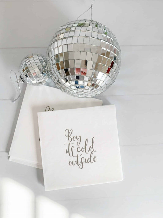 Boy It's Cold Outside Cocktail Napkin - Grey Writing