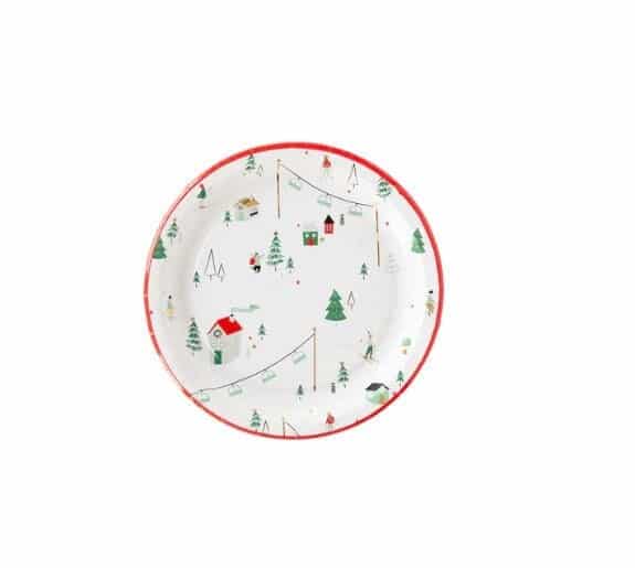 Winter Skier Scene Dessert Plates