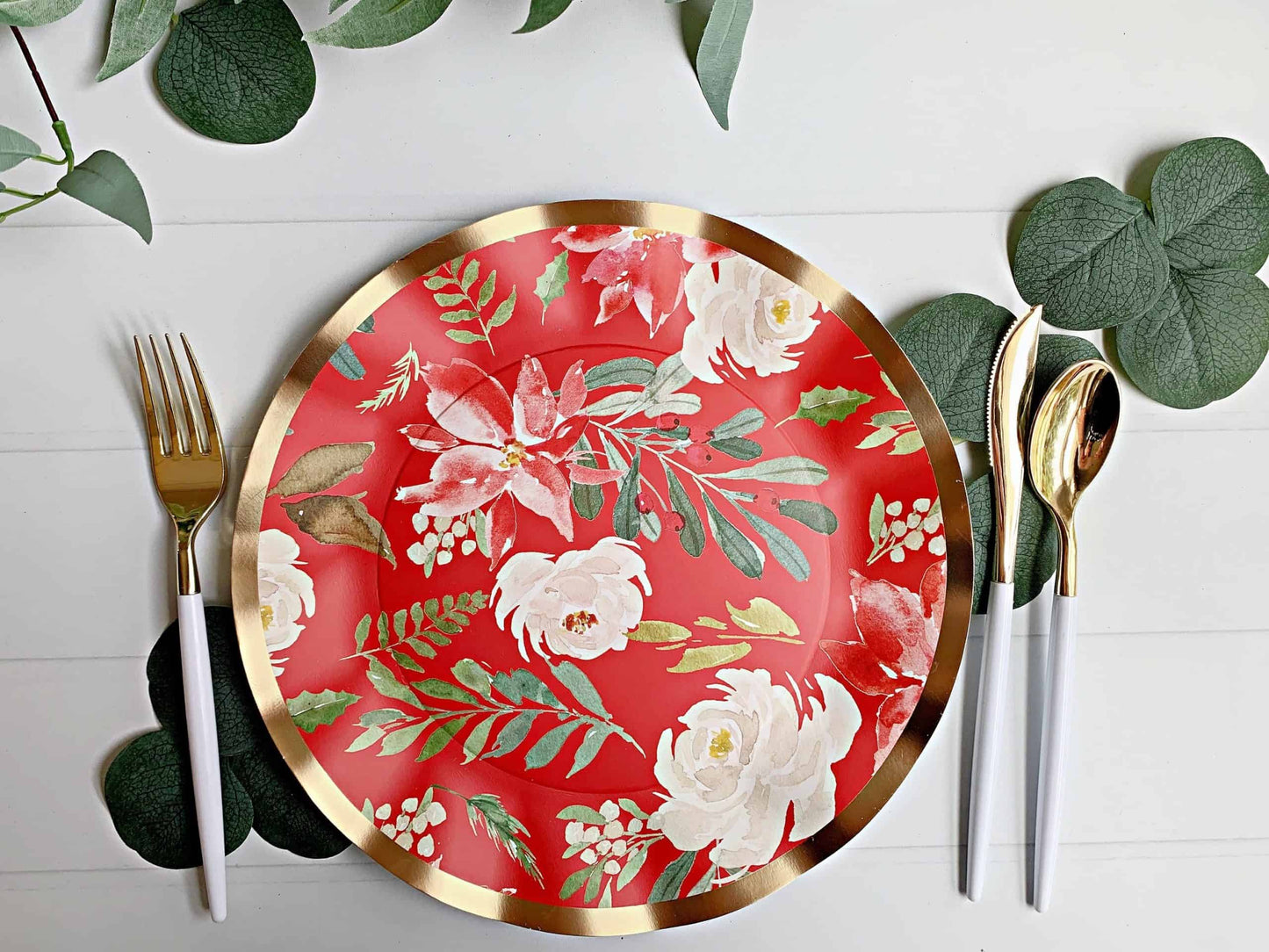 Red Winter Blossom Dinner Plates