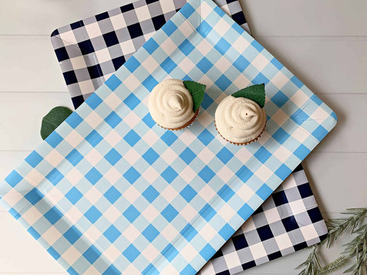 Blue Gingham Serving Trays - Disposable