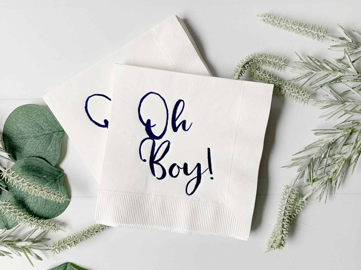 
    Oh Boy Baby Shower Luncheon Napkins - White with Royal Blue, the designer-recommended anchor napkin for the Oh Boy! Baby Shower Decorations collection
  