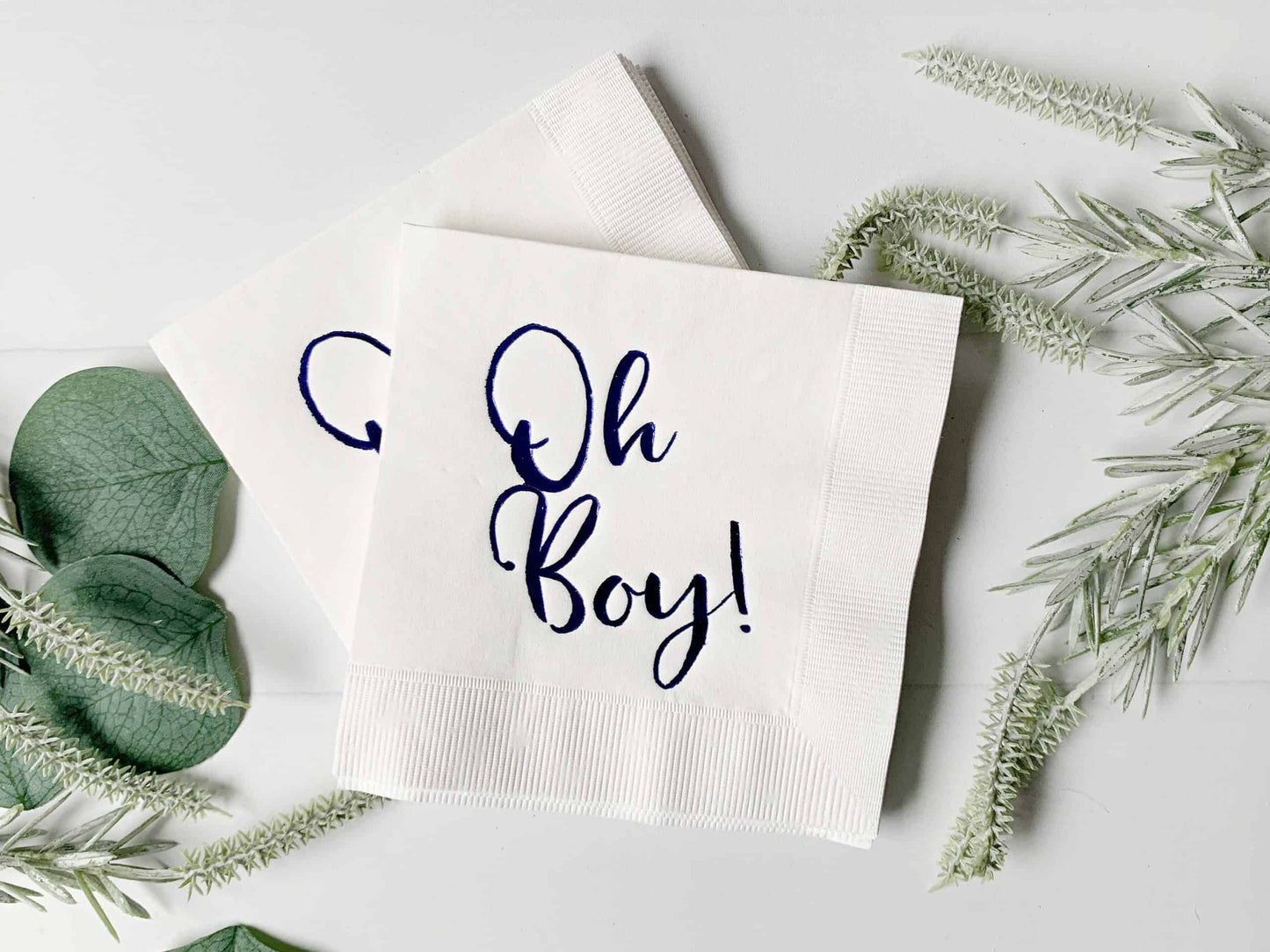 Oh Boy Baby Shower Luncheon Napkins for baby boy shower - cobalt blue foil on white